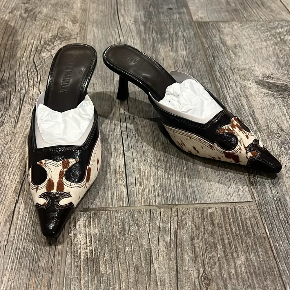 Steve Madden Lisbeth Cow Print Pointed Toe Kitten Heel Mule Heels NWT - Picture 10 of 12